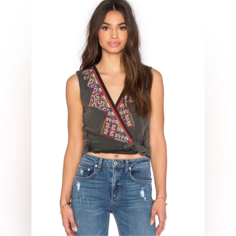 Free People Black Embroidered Crop Top